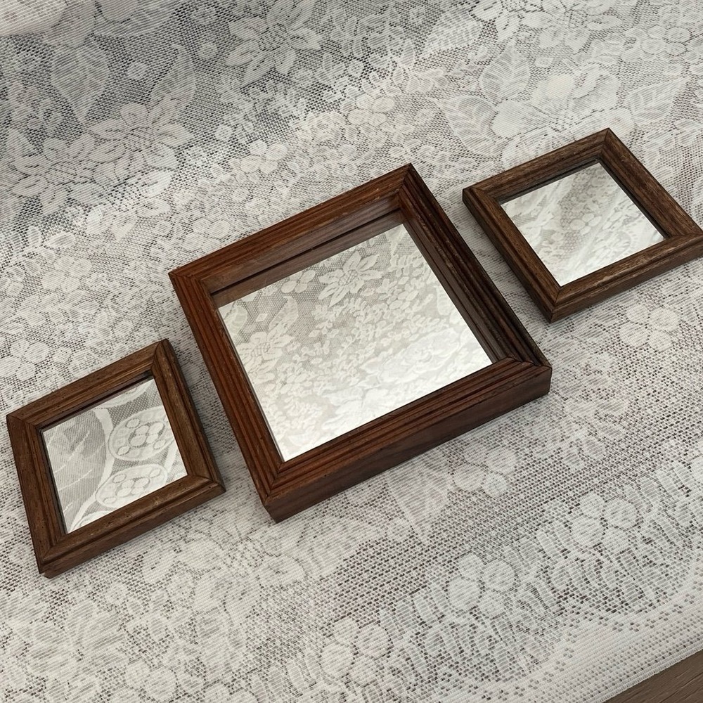 Set of 3 Vintage Wooden Mirrors | Cottagecore Farmhouse